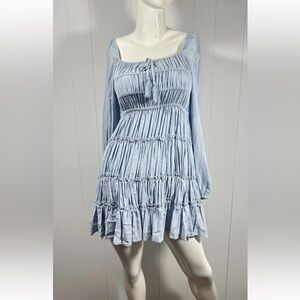 NWT Chelsea & Violet  Women's Long Sleeve Ruffle Mini Dress Sky Blue